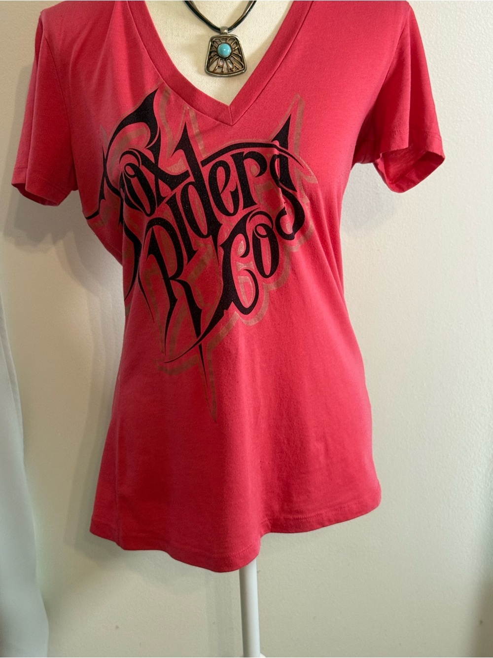 Supreme X Fox Red V-Neck Graphic Tee with Black Chest Script